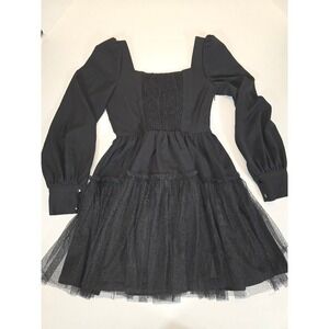 Punk Rave Black Long Sleeve Dress Square Neck Mini Fit‎ and Flare Dress XS